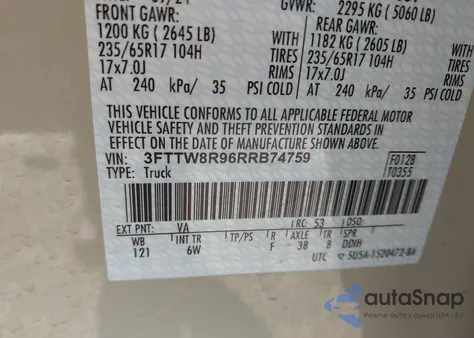 2024 Ford Maverick Lariat из США, поврежденный, VIN 3FTTW8R96RRB74759